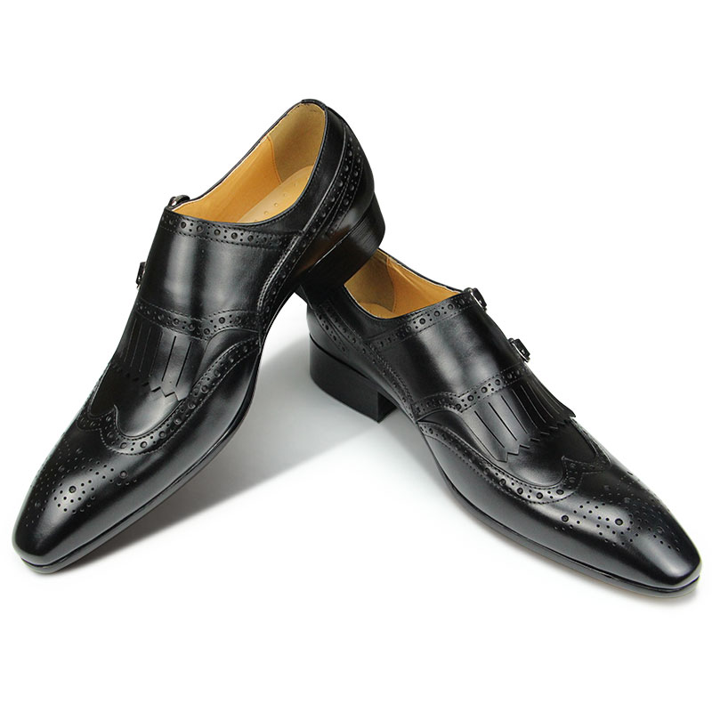 Monk Strap Shoe - 本革の先のとがったつま先の靴,ビジネスシューズ,滑り止め,高級デザイナー,ビジネス,オフィス,高品質