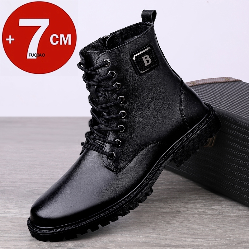 Men'S Shoes To Increase Height - メンズ本革エレベーターブーツ 冬用暖かい裏地付きジップアップアンクルブーツ 7cm隠し身長アップ ビジネスフォーマルカジュアル用