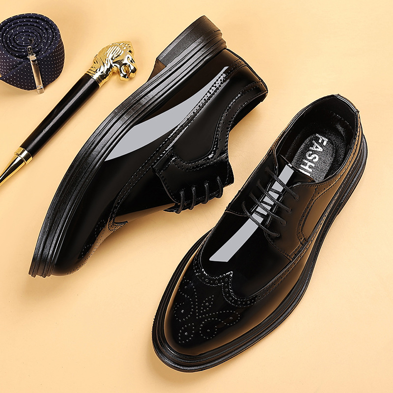 Men Shoes Formal - メンズ パテントレザー ブローグ ドレスシューズ レースアップ フォーマル