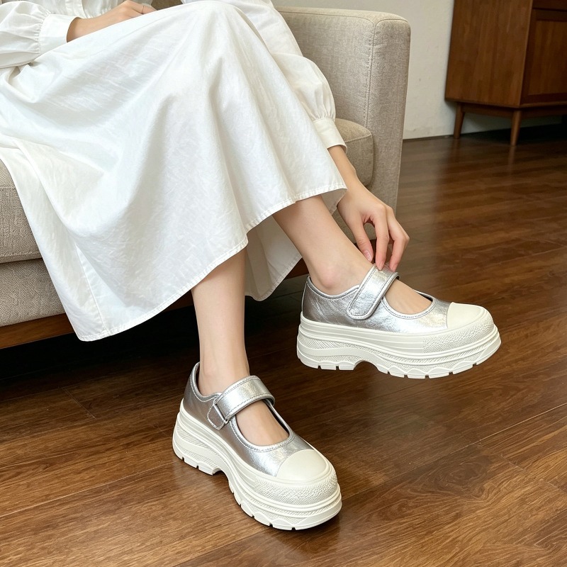 Velcro Strap Sandal - 女性用ベルクロストラップメリージェーンシューズ 2026New デニム/シルバー/ホワイト厚底カジュアルプラットフォームシューズ日常着用ザパトスカジュアルシューズ