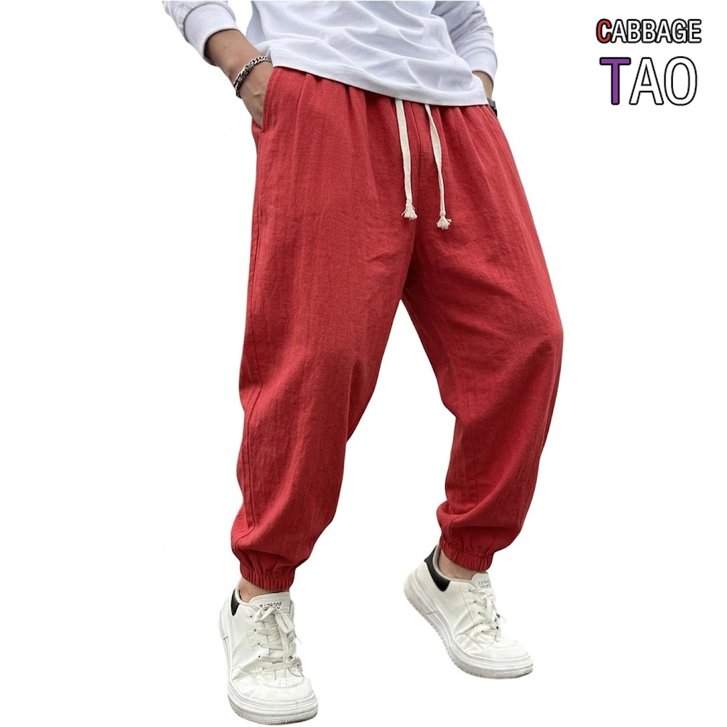 Men Shoes Joggers - メンズコットンリネンハーレムパンツ、無地ヨガジョガー、カジュアルスポーツスウェットパンツ、ルーズフィットボトムス、ジム、ハイキング、普段着に最適