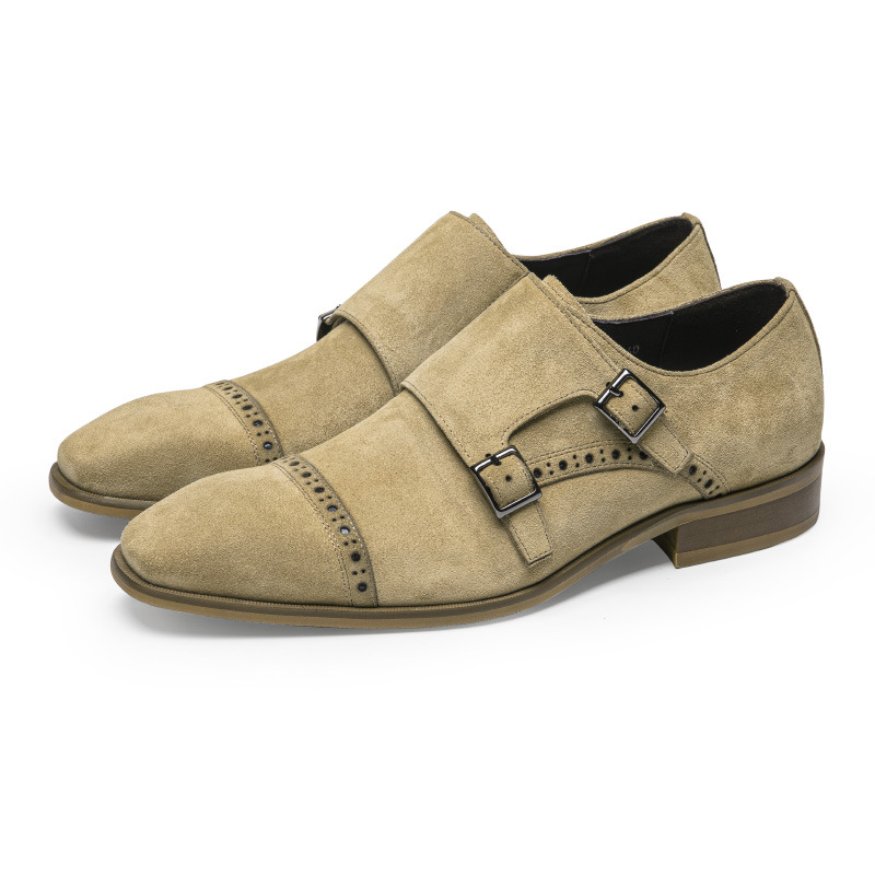 Monk Strap Shoe - メンズイタリアンスタイルのスエードシューズ,本革,ダブルバックル,monkストラップ,ヴィンテージデザイン,クラシック