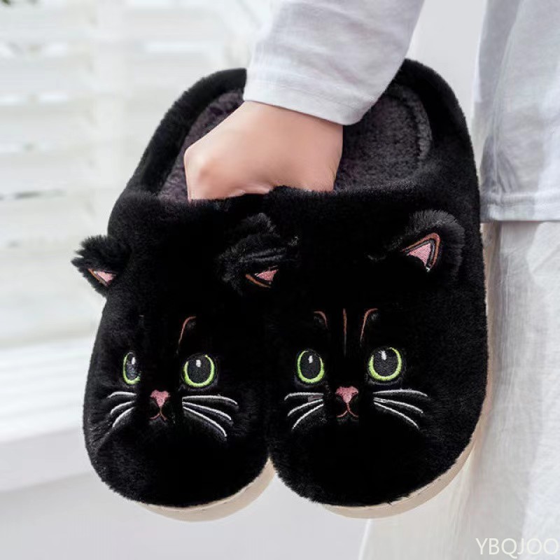 Men Shoes Size To Women - 新しい秋冬綿スリッパ男性と女性のカップル漫画子猫屋内ぬいぐるみ平底ホーム暖かさ女性の綿モップ
