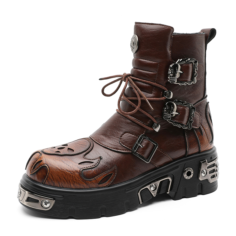 Men'S Shoes To Increase Height - パンクスタイル レトロクール スカルフレーム パーソナライズド メンズシューズ 厚底