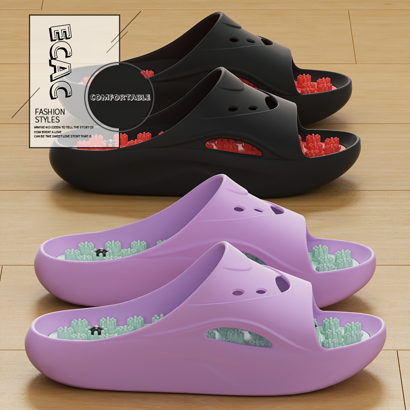 Men Shoes Size To Women - 女性男性用EVAマッサージスリッパ厚底バスルームスライド滑り止めシャワーサンダルソフトクッションホーム屋内屋外ビーチシューズ
