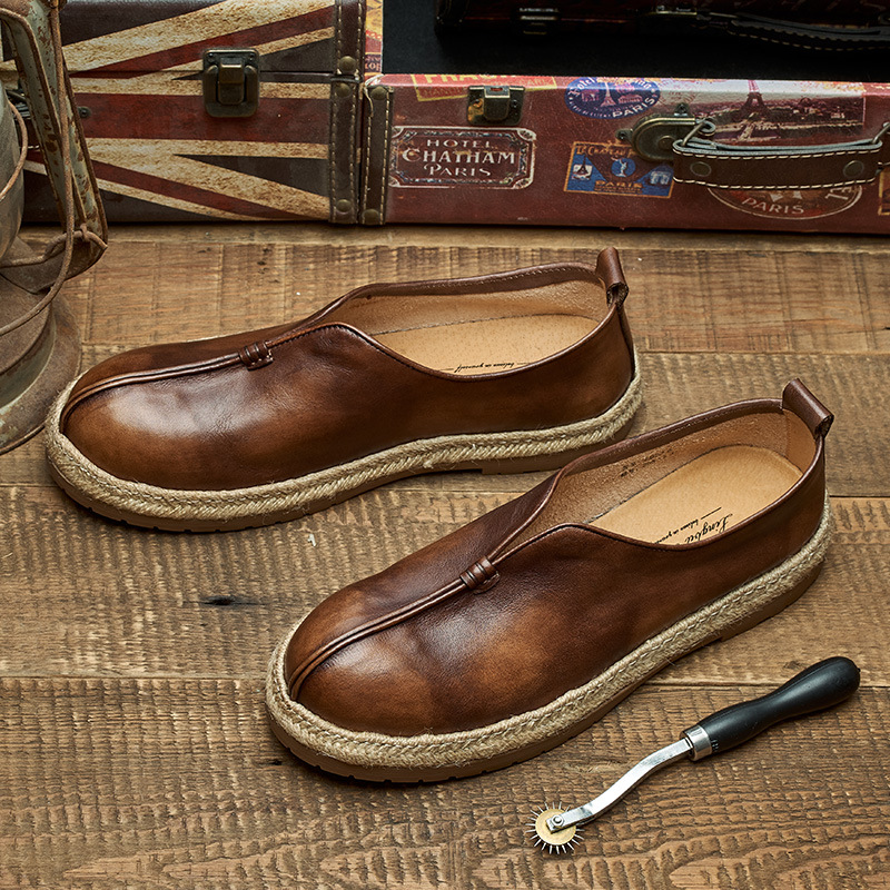 Monk Strap Shoe - yetties メンズ ハンドメイド モンクストラップ フィッシャーマン ローファー、オールド北京ヴィンテージ