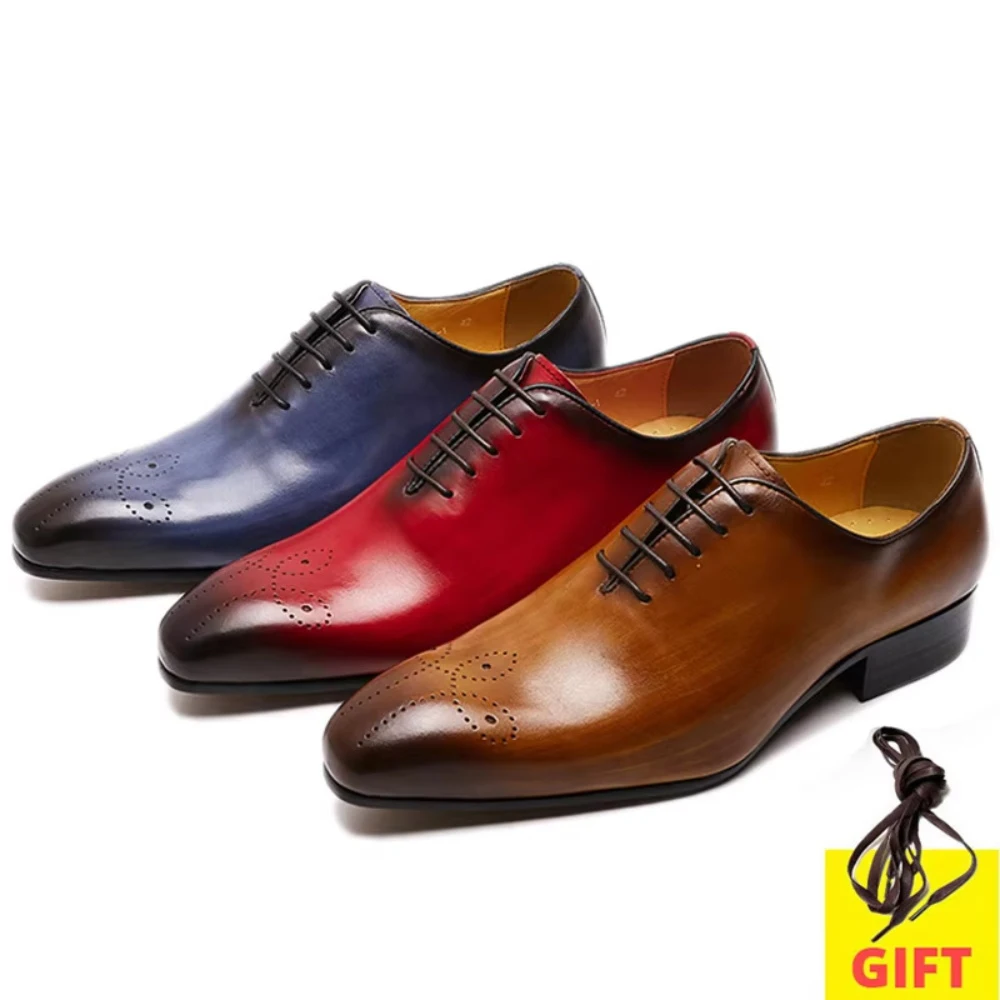 Monk Strap Shoe - メンズオックスフォード本革シューズ、ホールカット、ファッショナブルなポインテッドトゥ、レースアップ、フォーマル、ビジネス、ウェディング、ドレスシューズ