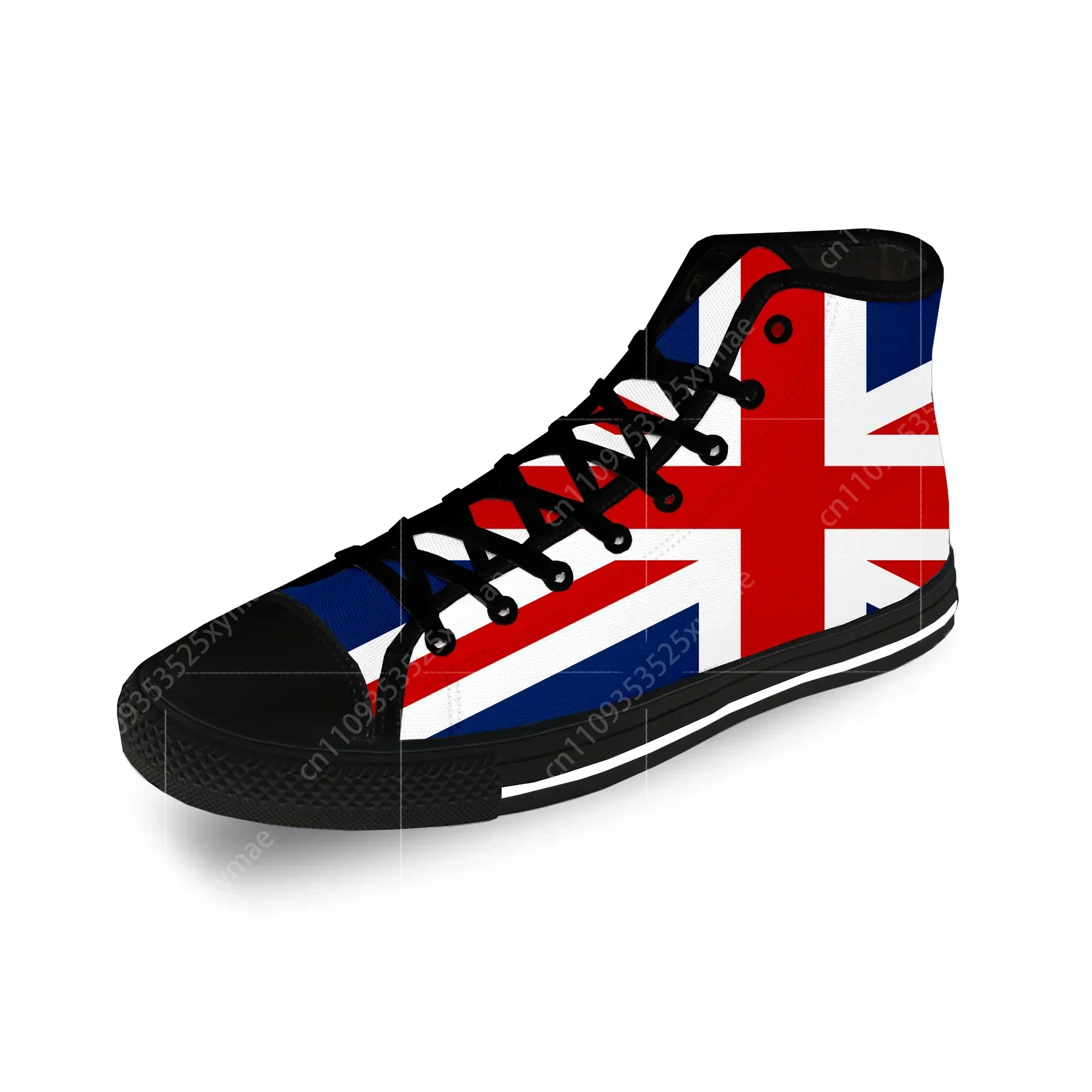 Men Shoes Uk - 英国英国旗ユニオンジャックカジュアル布ファッション 3D プリントハイトップキャンバスシューズ男性女性軽量通気性スニーカー