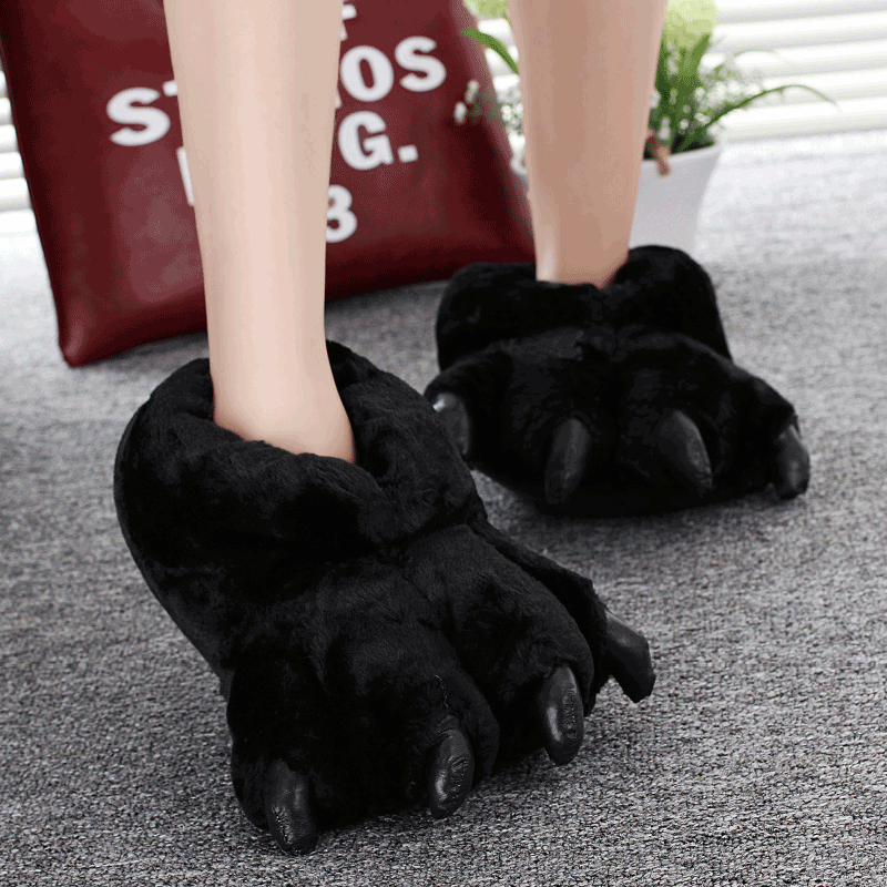 Men Shoes Winter - サイズ 35-43 黒動物の足の靴女性の冬の家のスリッパユニセックス女性男性クリエイティブホーム毛皮のようなスライド女の子スリッパ