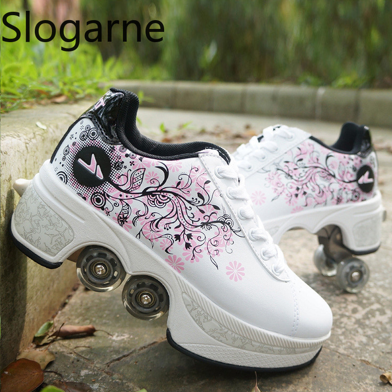 Men Shoes Size To Women - 女性用4輪変形ローラースケートシューズ、男性用カジュアルスポーツスニーカー、新型インラインスケートシューズ、男性用パルクールランナウェイスニーカー