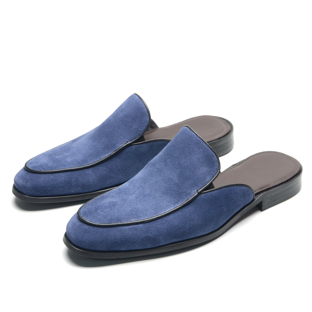 Men'S Shoes Qn - メンズ ブルー スエードレザー スライドサンダル 本革 牛革