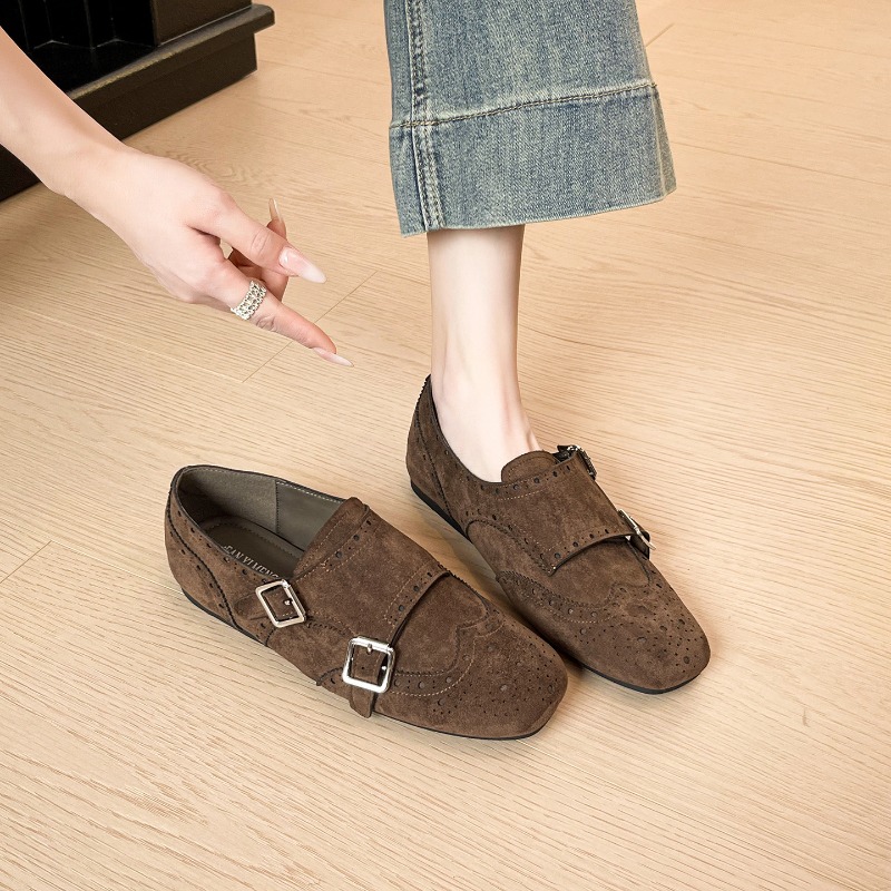 Monk Strap Shoe - レトロな女性の靴絶妙な英国モンクストラップシューズ女性のためのファッションブロックカービングカジュアルシューズデザイナーシューズ Zapatos Mujer