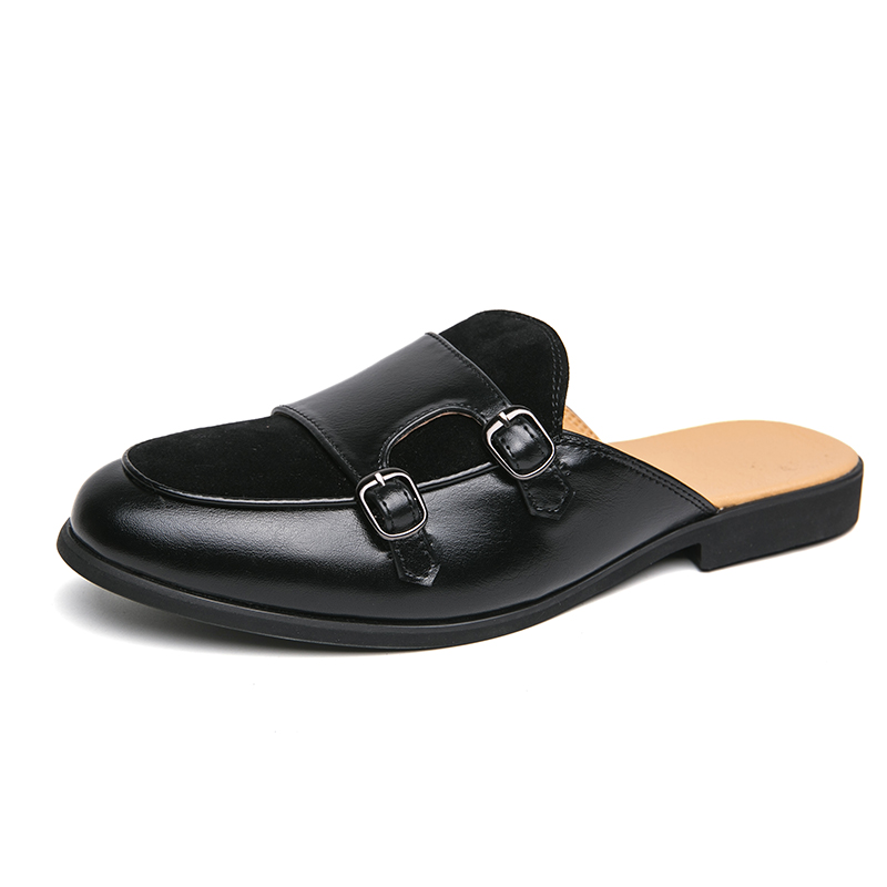 Monk Strap Shoe - ファッションブラックグリーンモンクストラップハーフスリッパドライビングシューズ男性用カジュアルスエードレザーミュール通気性ローファー Zapatos Hombre