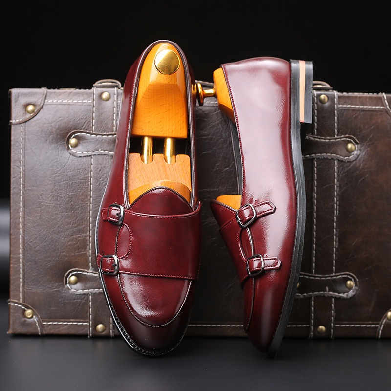 Monk Strap Shoe - ファッション男性ローファー新しい手作りレトロダブルモンクバックルストラップカジュアルシューズ男性モカシン男性用革フラットシューズ