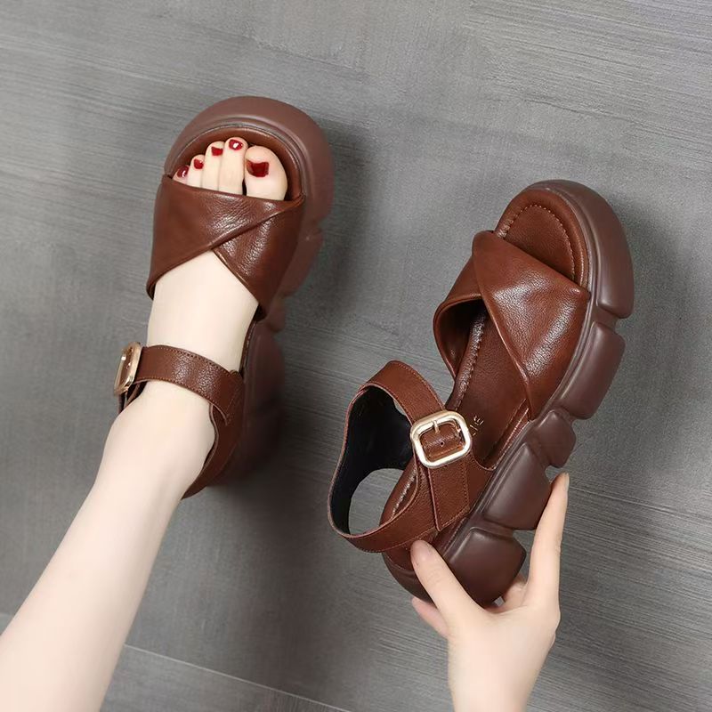 Velcro Strap Sandal - レディース大きいサイズ厚底ワンワードサンダル夏新作ソフトソール滑り止め軽量ベルクロアウトドアビーチサンダルスポーツサンダル