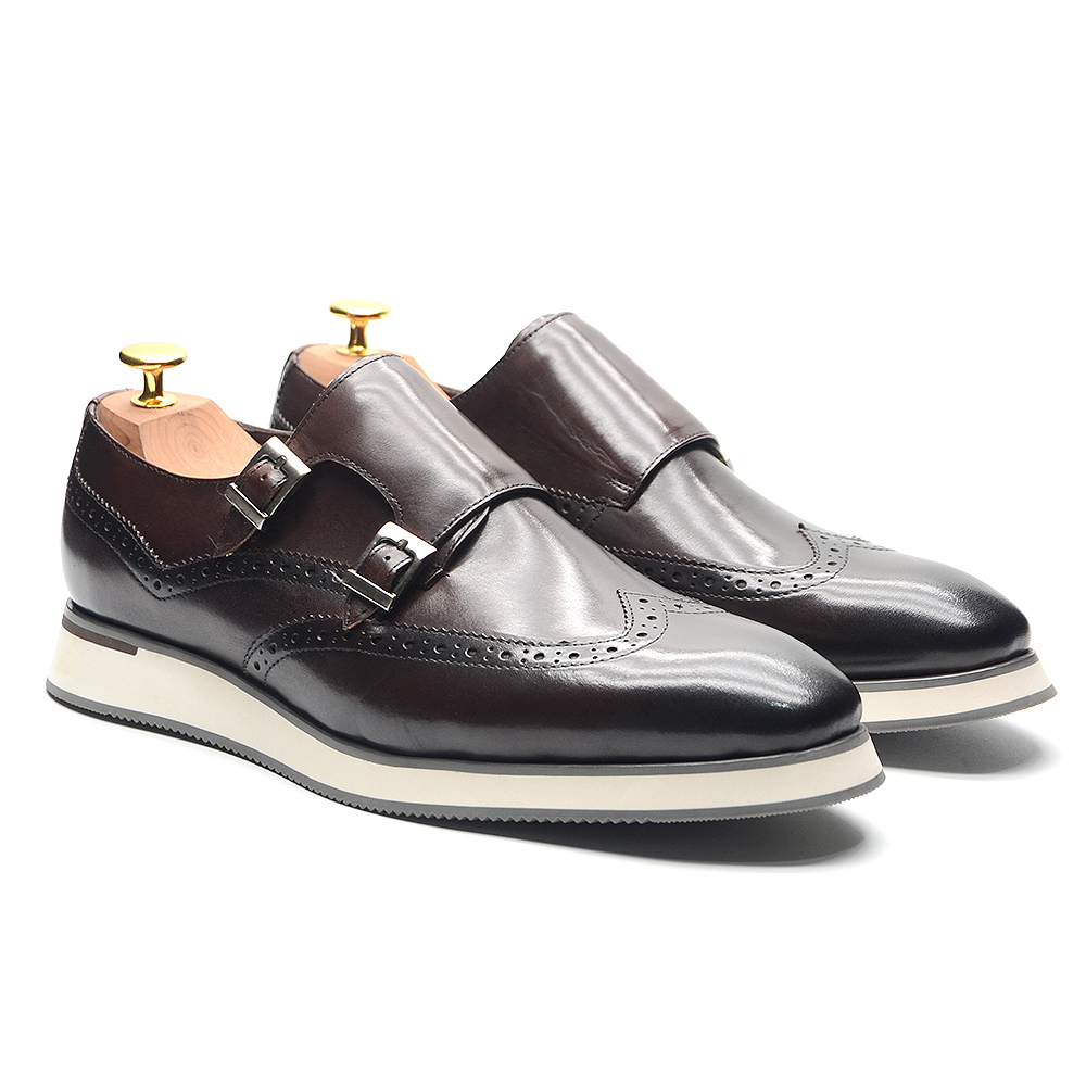 Monk Strap Shoe - ヨーロッパの高級メンズスニーカー本革モンクストラップダブルバックルウィングチップオックスフォードブローグカジュアルビジネスドレスシューズ男性