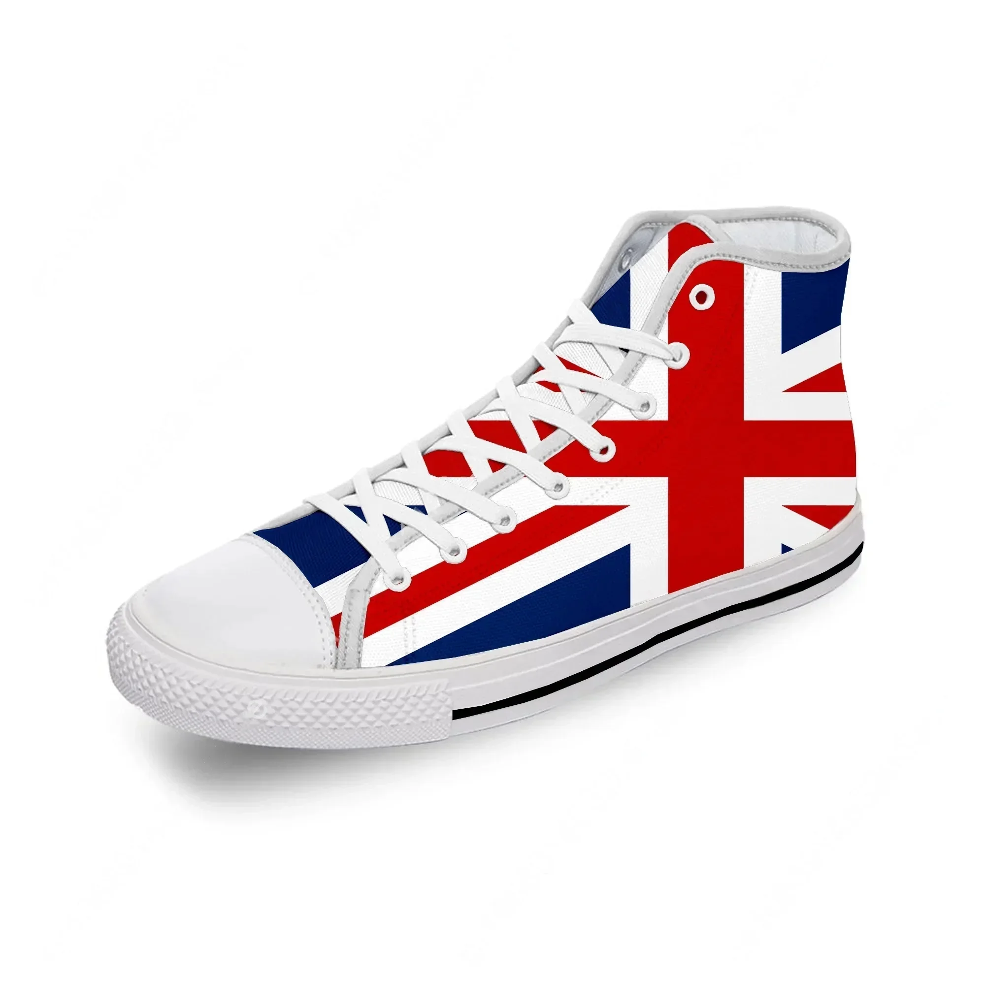 Men Shoes Uk - 英国英国旗ユニオンジャック白布ファッション 3D プリントハイトップキャンバスシューズ男性女性軽量通気性スニーカー