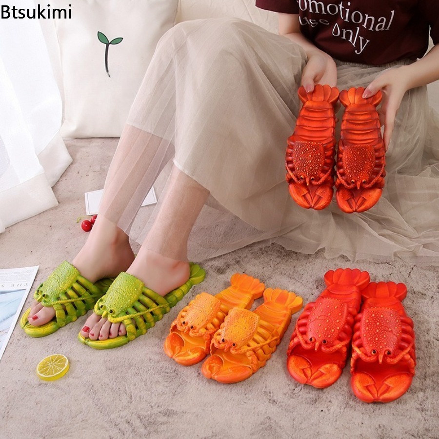 Men Shoes Size To Women - 2026年新作 夏用 楽しい漫画風ロブスタースリッパ PVCソフト底 クールスリッパ ファッション