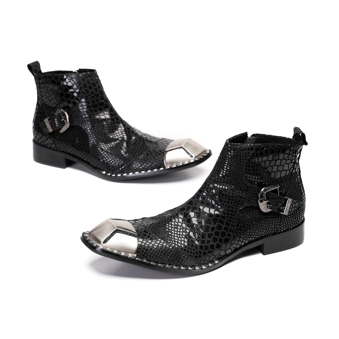 Men Shoes Formal - 英国黒牛革男性パーティードレスブーツプラスサイズジッパーオートバイショートブーツ男性ビジネスアンクルブーツフォーマルシューズ