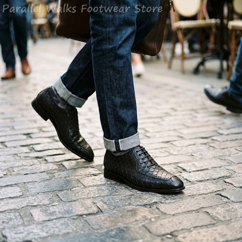 Men Shoes Formal - サルタリアルメンズオックスフォードシューズ、魚鱗模様のエンボス加工レザー、ブローグウィングチップ、ポインテッドトゥ、レースアップ、フォーマル、ビジネス、ダービー、ウェディングシューズ、オックスフォード