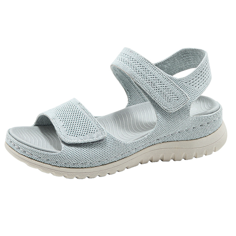 Velcro Strap Sandal - レディースニットメッシュプラットフォームスポーツサンダル、ダブルベルクロアンクルストラップ、軽量快適カジュアルサマーウォーキングサンダル