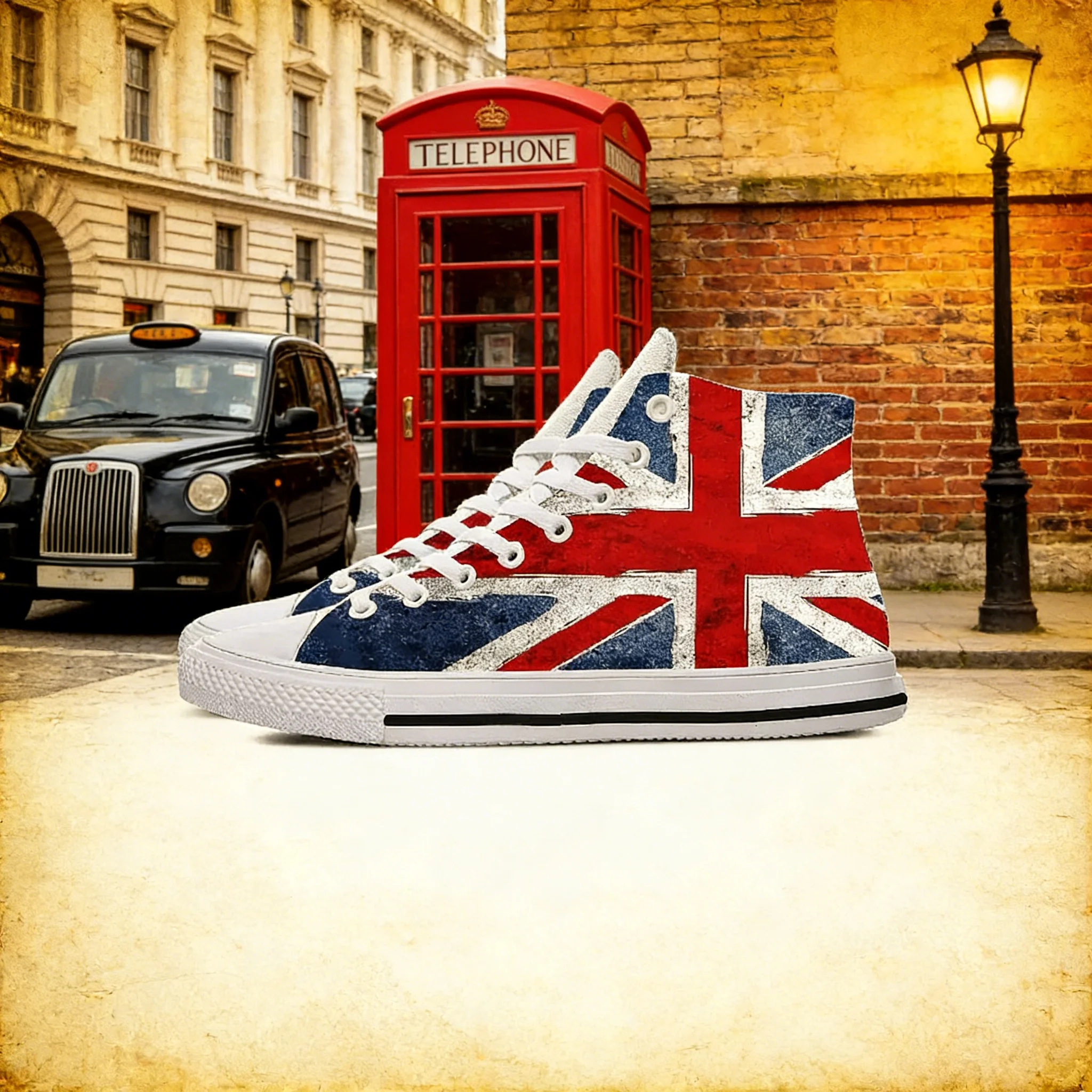 Men Shoes Uk - 英国国旗 3D プリント ハイトップ スニーカー、通気性の高い快適なカジュアルシューズ、男性と女性向け