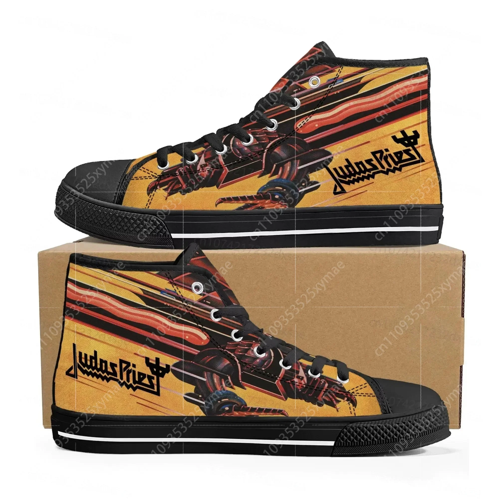 Men'S Shoes Qn - ジューダス・プリーストヘビーメタルロックバンドハイトップ高品質スニーカー男性女性ティーンエイジャーキャンバススニーカーカジュアルカスタムカップルシューズ