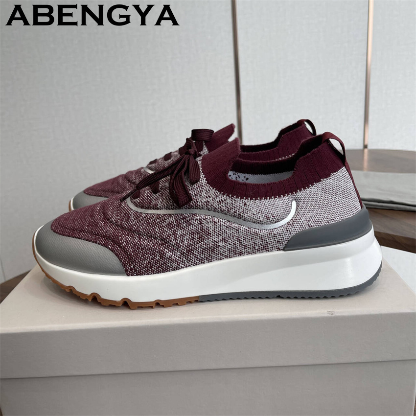 Men Shoes Trainers - 男性新マルチカラーニットローファー靴ラウンドトゥレースアップ弾性スニーカー靴男夏バロックファッショントレーナーフラットシューズ