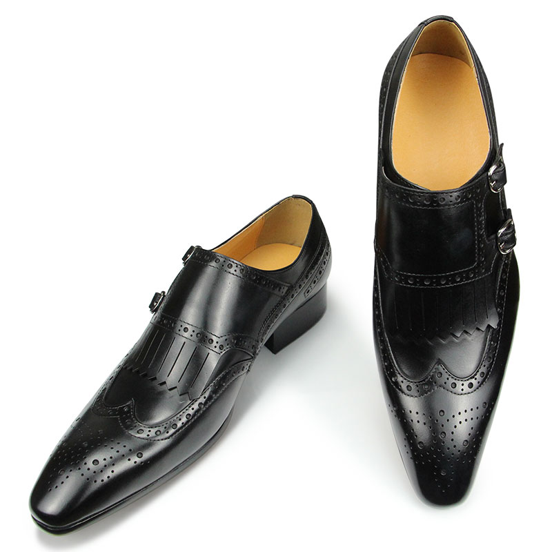 本革の先のとがったつま先の靴,ビジネスシューズ,滑り止め,高 - Monk Strap Shoe のレビューと価格