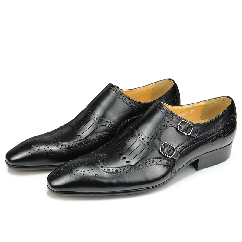 本革の先のとがったつま先の靴,ビジネスシューズ,滑り止め,高 - Monk Strap Shoe のレビューと価格