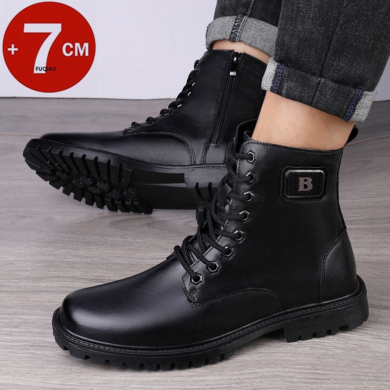 メンズ本革エレベーターブーツ 冬用暖かい裏地付きジップアップ - Men'S Shoes To Increase Height のレビューと価格