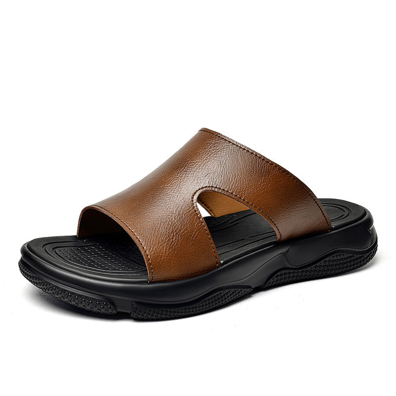 メンズレザースライドサンダル滑り止め厚底カジュアルスリッパ夏 - Men'S Shoes Qn のレビューと価格