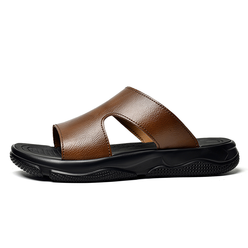 メンズレザースライドサンダル滑り止め厚底カジュアルスリッパ夏 - Men'S Shoes Qn のレビューと価格
