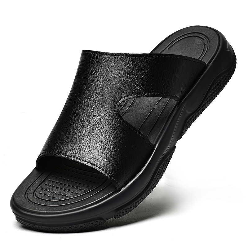 メンズレザースライドサンダル滑り止め厚底カジュアルスリッパ夏 - Men'S Shoes Qn のレビューと価格