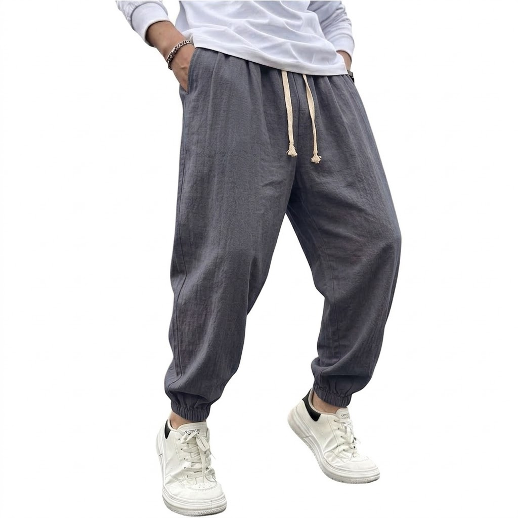 メンズコットンリネンハーレムパンツ、無地ヨガジョガー、カジュ - Men Shoes Joggers のレビューと価格