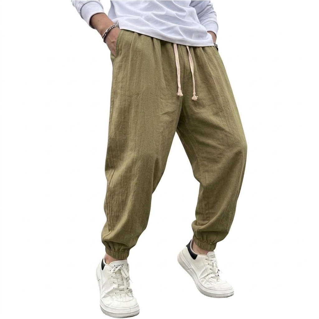 メンズコットンリネンハーレムパンツ、無地ヨガジョガー、カジュ - Men Shoes Joggers のレビューと価格