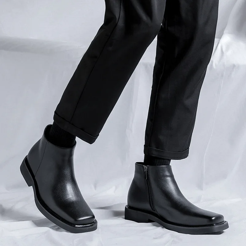 黒の新ファッション男性カジュアル革靴秋冬ドレスアンクルブーツ - Men'S Shoes Qn のレビューと価格