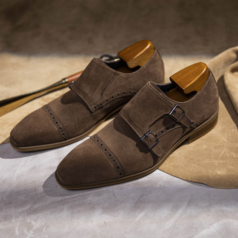 メンズイタリアンスタイルのスエードシューズ,本革,ダブルバッ - Monk Strap Shoe のレビューと価格