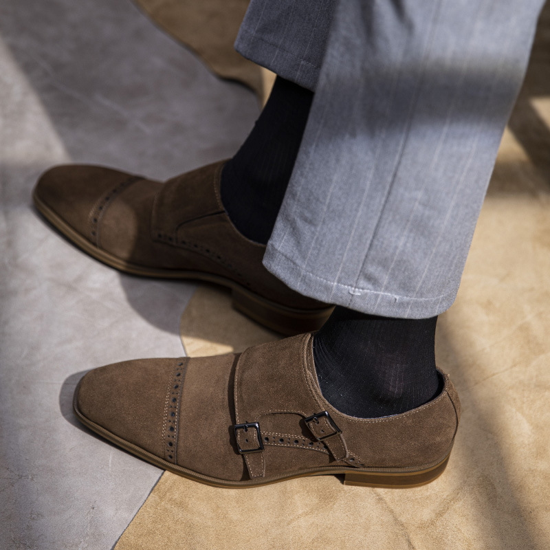 メンズイタリアンスタイルのスエードシューズ,本革,ダブルバッ - Monk Strap Shoe のレビューと価格