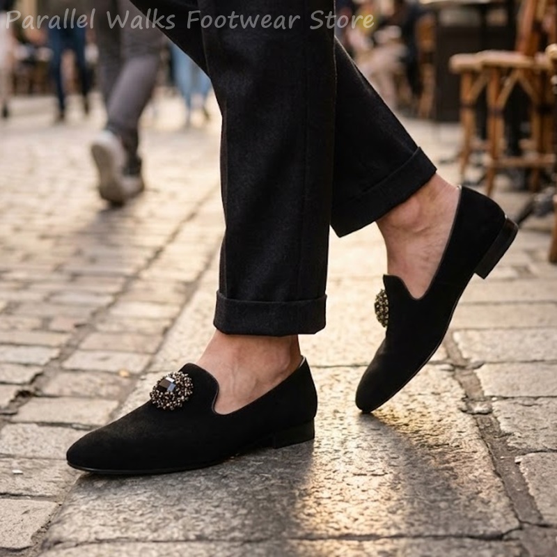 メンズスエードローファー ラインストーンクリスタル装飾 スリ - Men Shoes Formal のレビューと価格