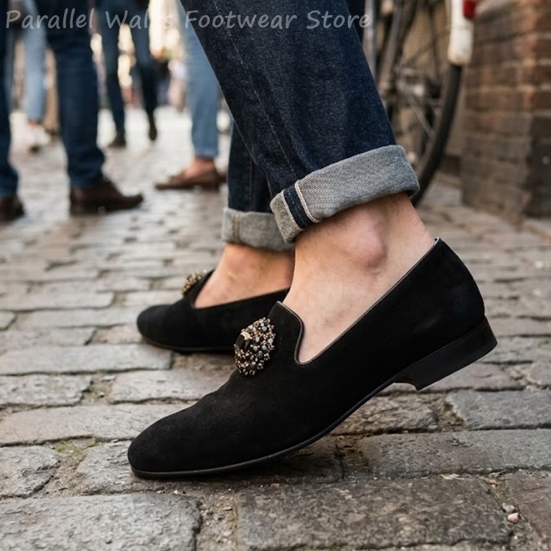 メンズスエードローファー ラインストーンクリスタル装飾 スリ - Men Shoes Formal のレビューと価格