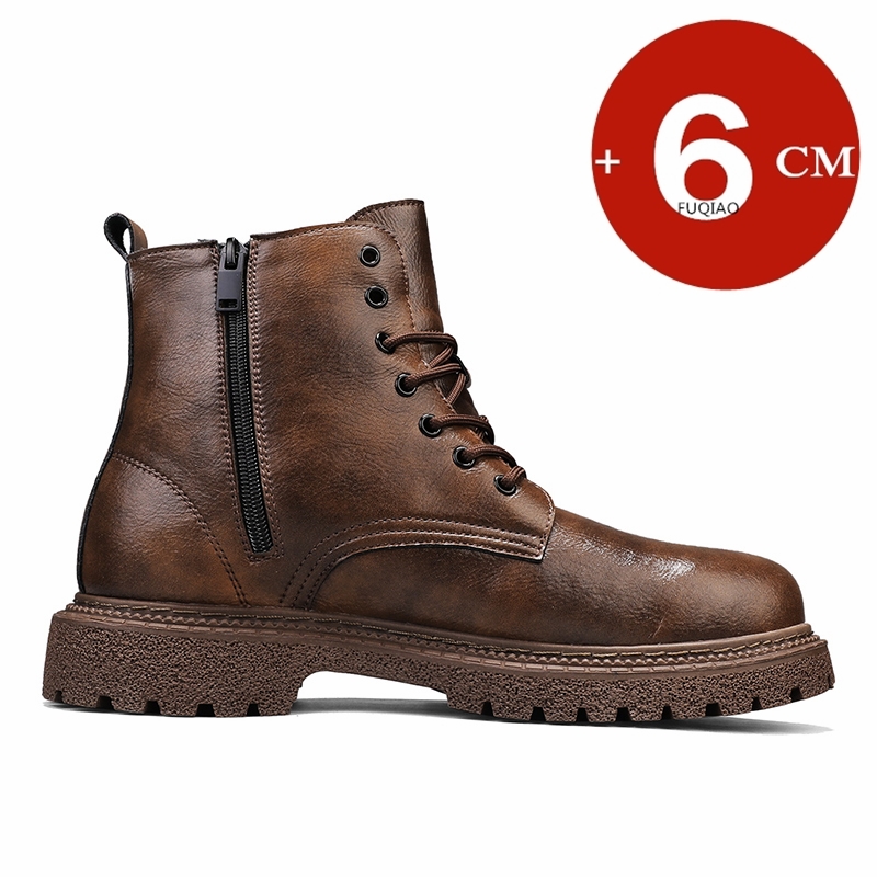 6cm身長アップ効果のあるメンズブーツ、レザー製、アウトドア - Men'S Shoes To Increase Height のレビューと価格