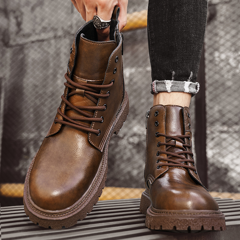 6cm身長アップ効果のあるメンズブーツ、レザー製、アウトドア - Men'S Shoes To Increase Height のレビューと価格