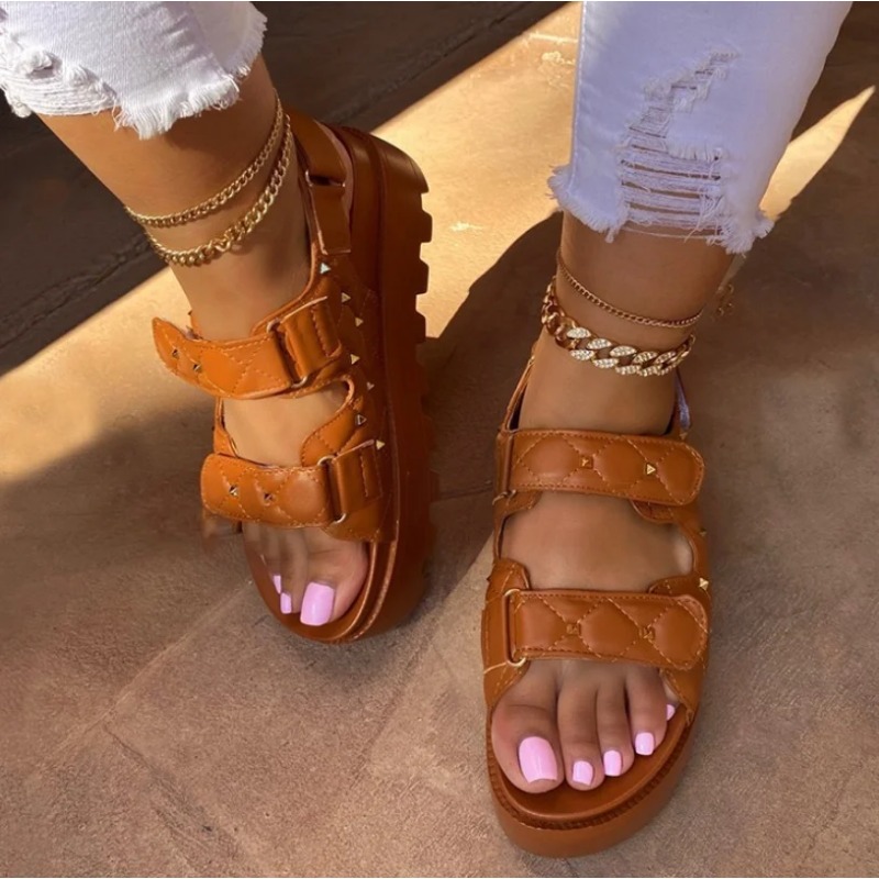 女性用の厚底サンダル,2層,ファッショナブル,アウトドア,耐 - Velcro Strap Sandal のレビューと価格
