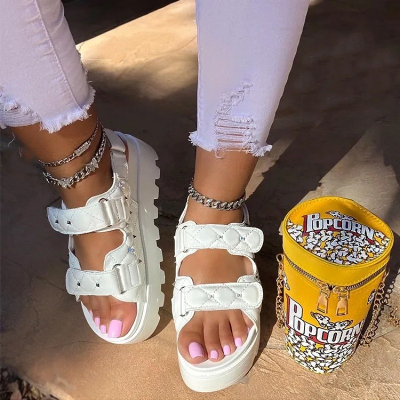 女性用の厚底サンダル,2層,ファッショナブル,アウトドア,耐 - Velcro Strap Sandal のレビューと価格