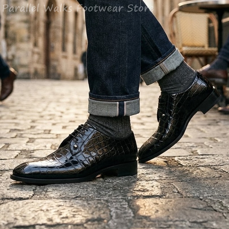 メンズ パテントレザー オックスフォードシューズ クロコダイ - Men Shoes Formal のレビューと価格