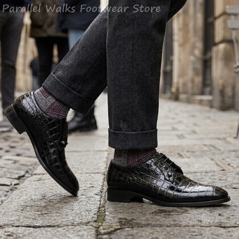 メンズ パテントレザー オックスフォードシューズ クロコダイ - Men Shoes Formal のレビューと価格
