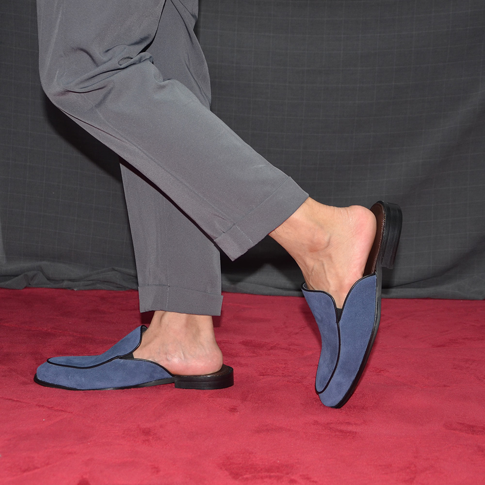 メンズ ブルー スエードレザー スライドサンダル 本革 牛革 - Men'S Shoes Qn のレビューと価格