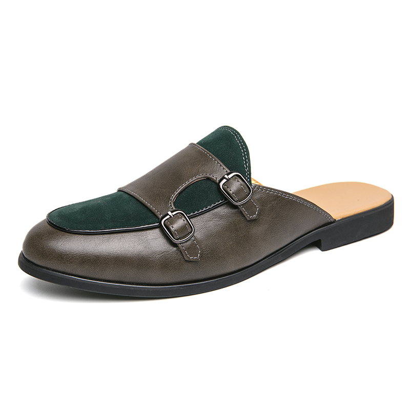 ファッションブラックグリーンモンクストラップハーフスリッパド - Monk Strap Shoe のレビューと価格