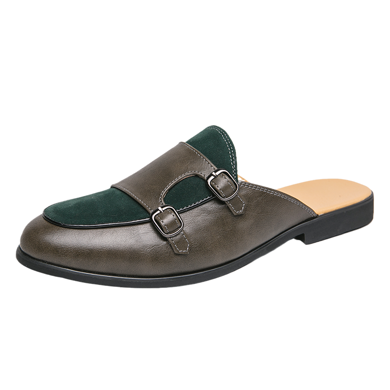 ファッションブラックグリーンモンクストラップハーフスリッパド - Monk Strap Shoe のレビューと価格